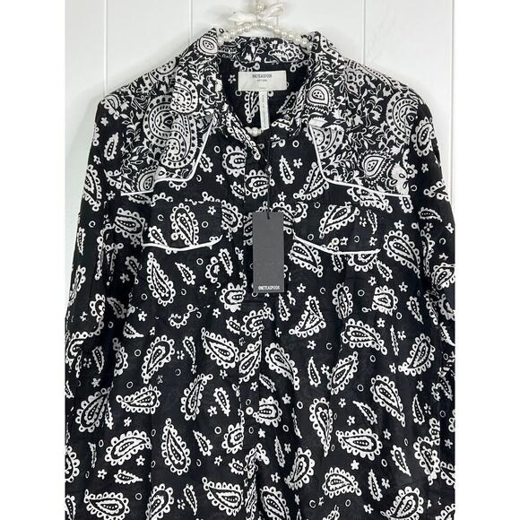 One‎ Teaspoon Hand Batik Paisley Western Shirt - Black NWT Size XS - Picture 2 of 11